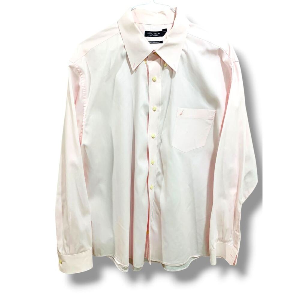 Size 3XL Nautica A Bit Trimmer Wrinkle Resistant Pink Mens Button Dress Shirt